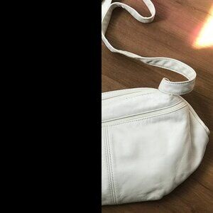 Stone Mountain Embossed Signature Leather Shoulder Bag cream  Large 8" high,14"